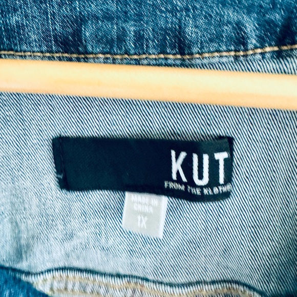 Kut From The Kloth Jean Jacket Remade Raw Hem Denim Collarless Trucker Jacket 1X - Picture 12 of 16